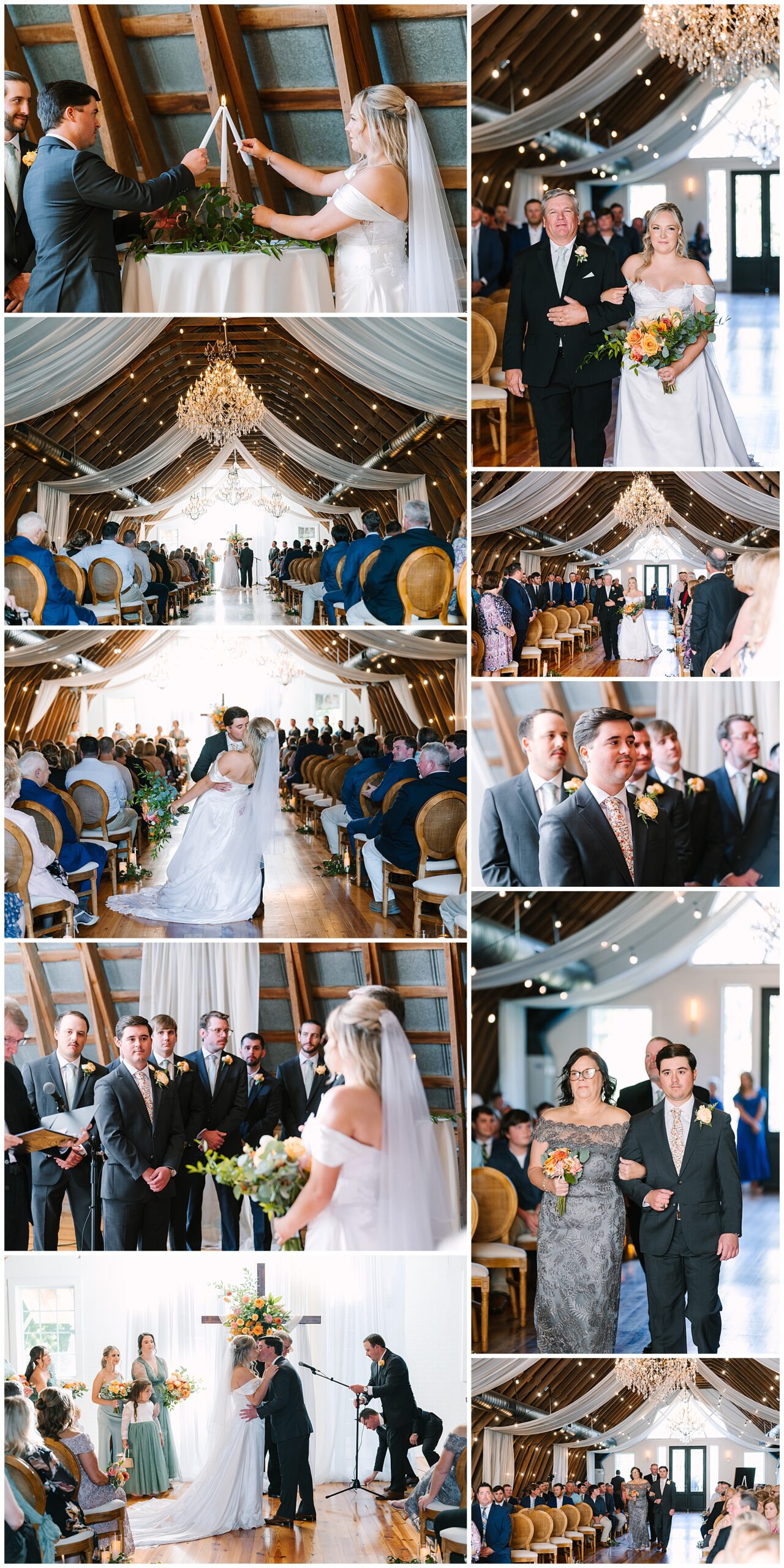 indoor ceremony with a rustic feel at The Southern Dream Wedding Venue in Gibson NC