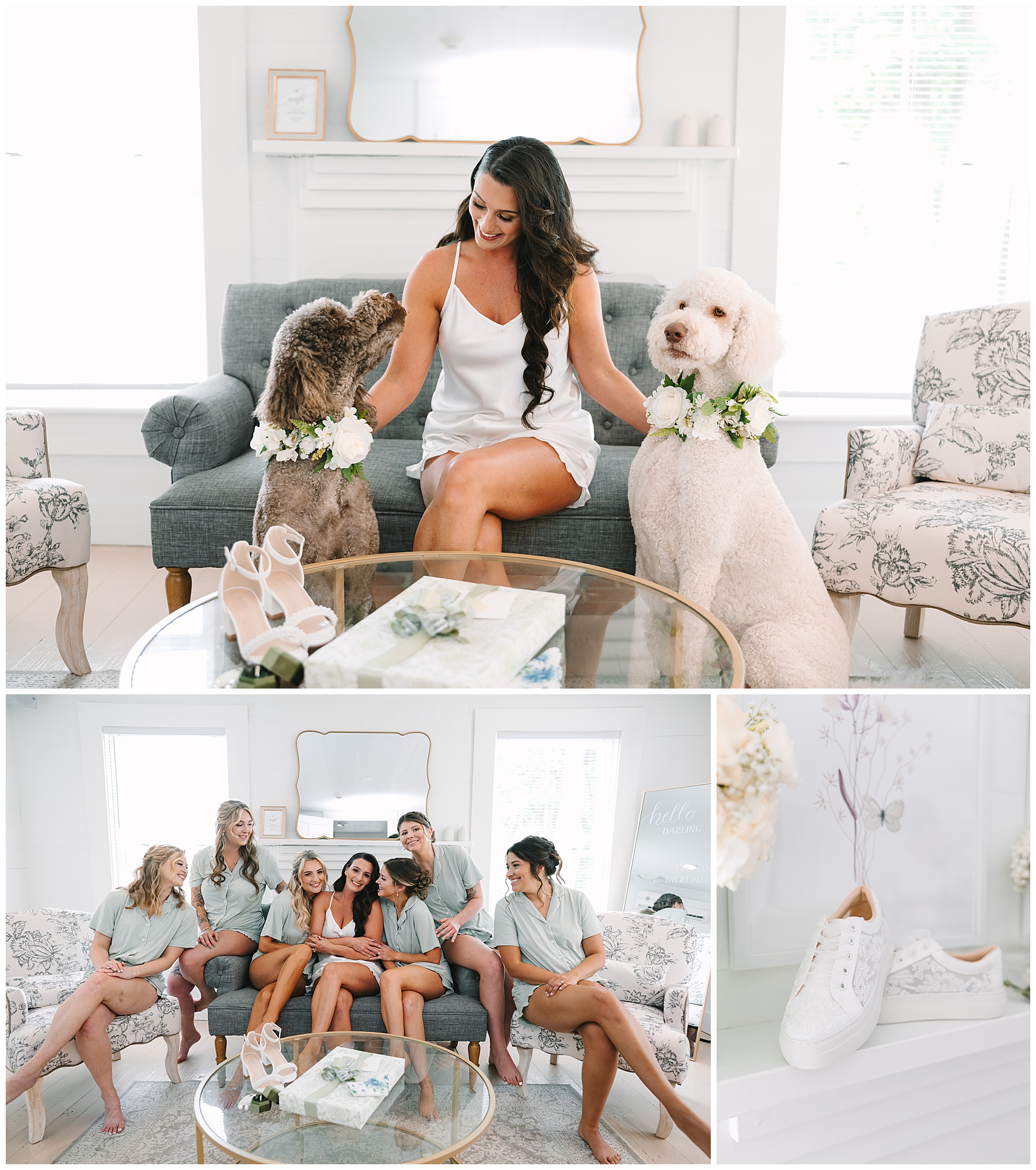 Getting ready images at Triple J Manor in the bridal suite.
