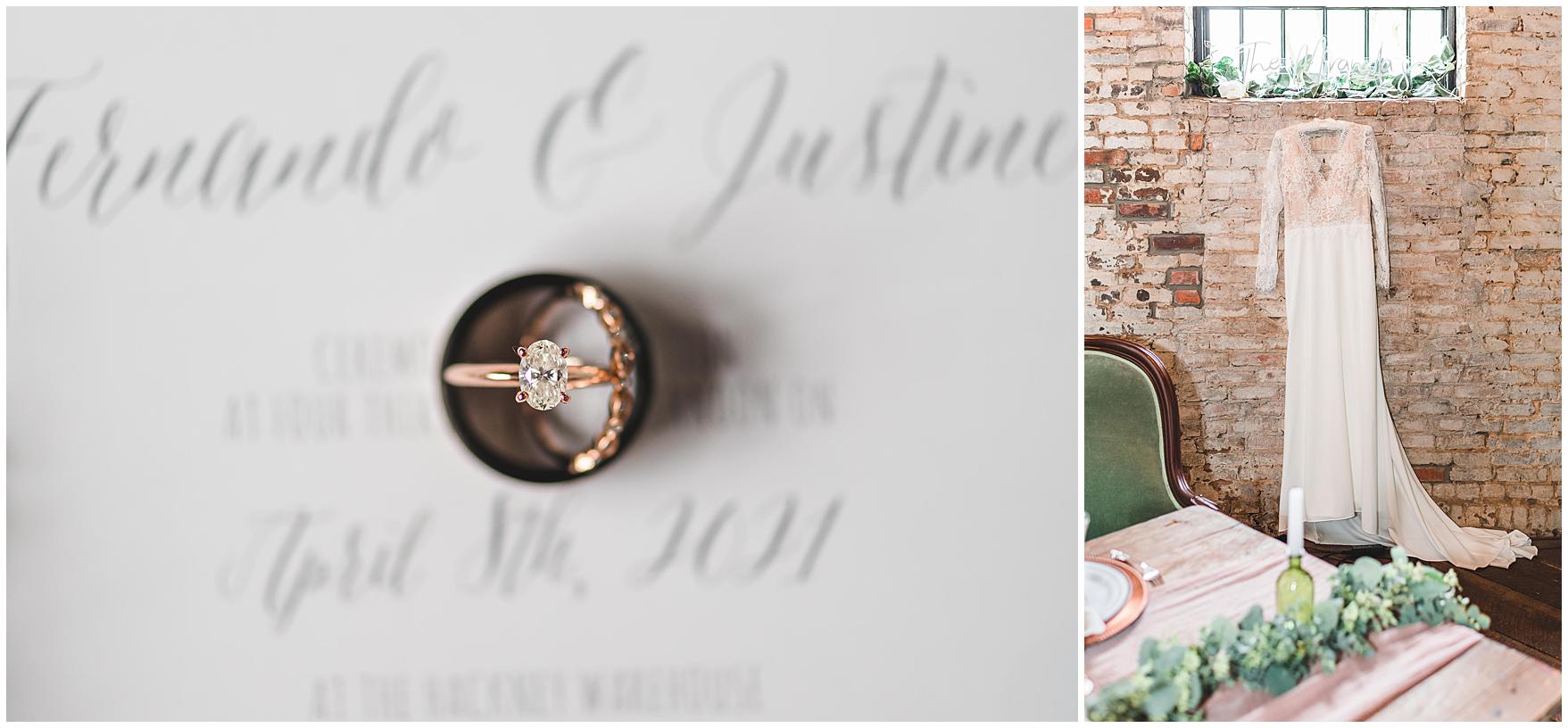 peach and sage green wedding detail images at the Hackney Warehouse