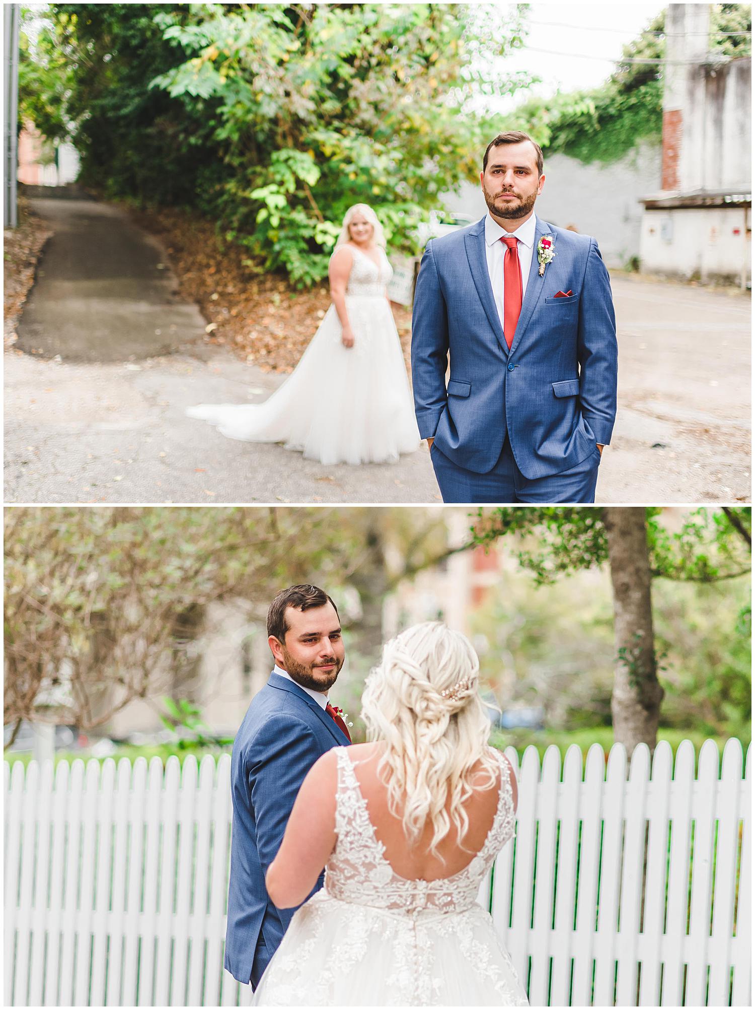 Charlotte wedding photographers capture emotional groom at first look with his bride