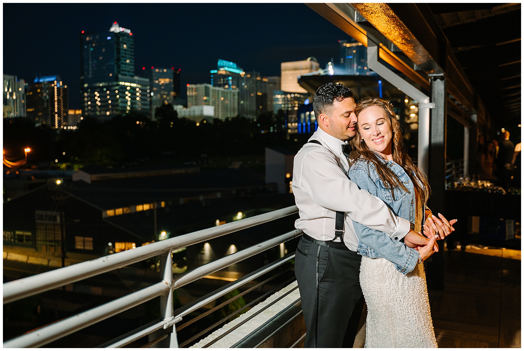 Charlotte wedding photographer captures couple embracing at the Terrace at Cedar Hill an indoor Charlotte wedding venue
