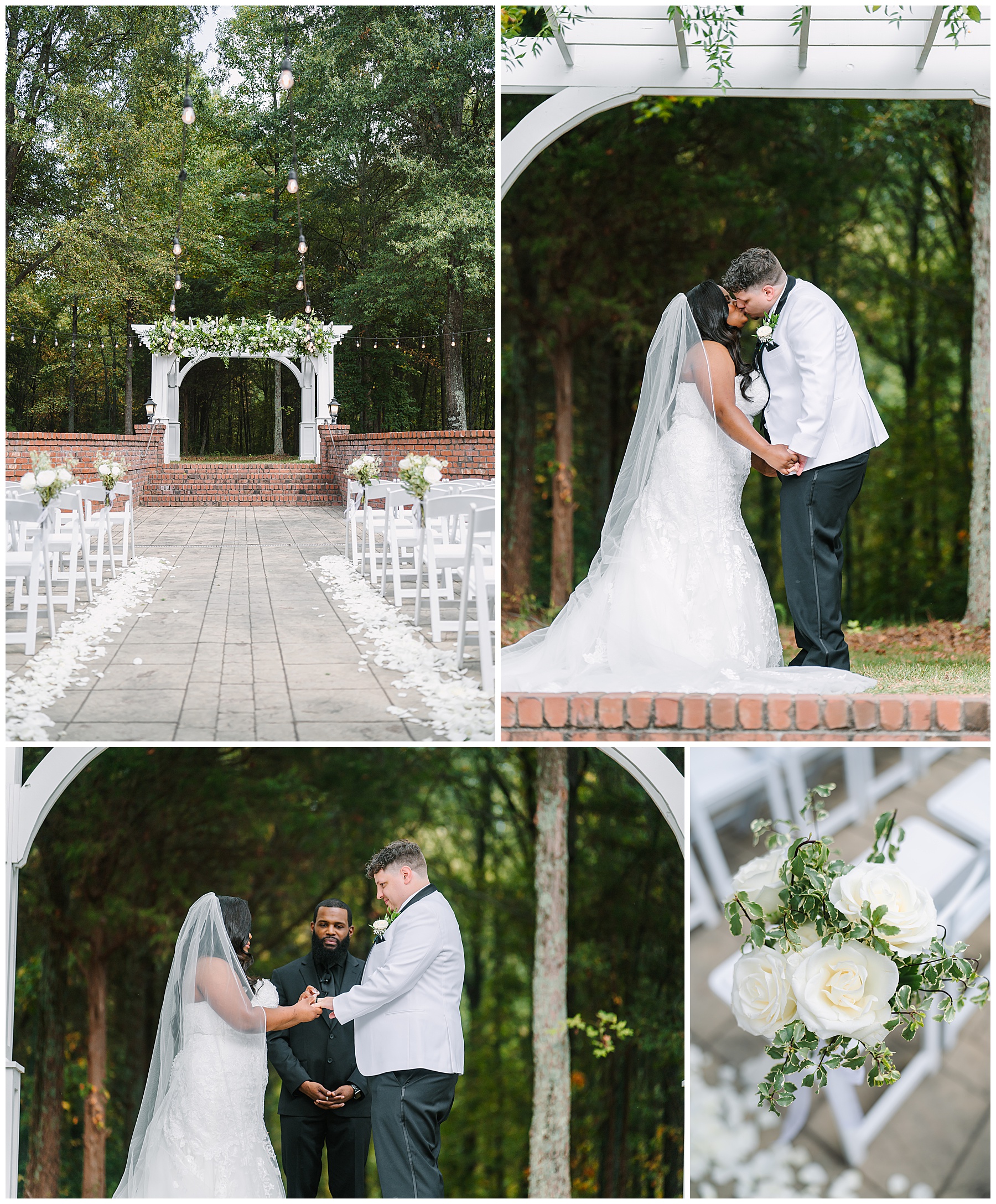 ceremony captured by wedding photographer in Pavilion Site at Pergola at Brawley Estate in mooresville nc