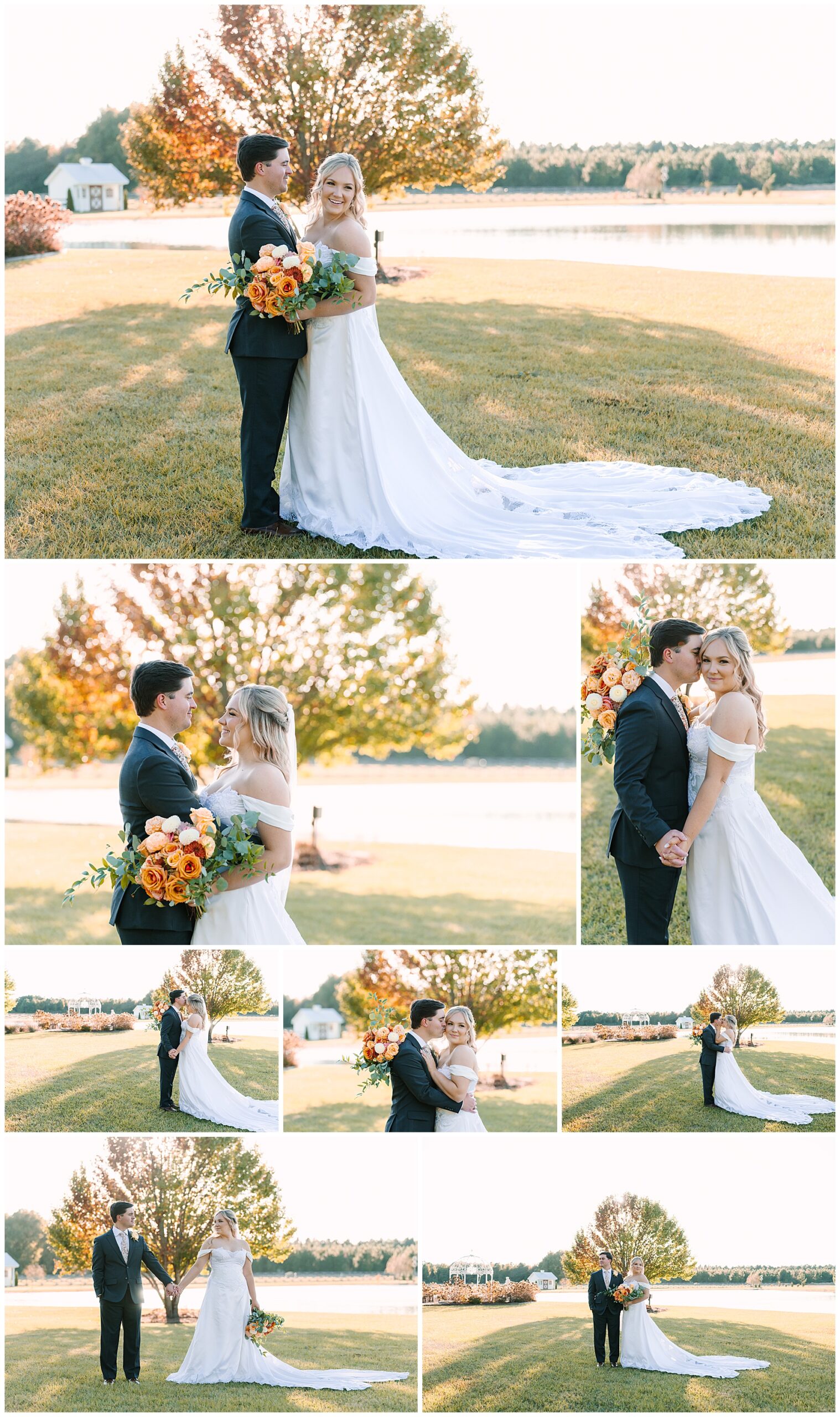 Couples portraits of bride and groom in Gibson NC by North carolina wedding photographer