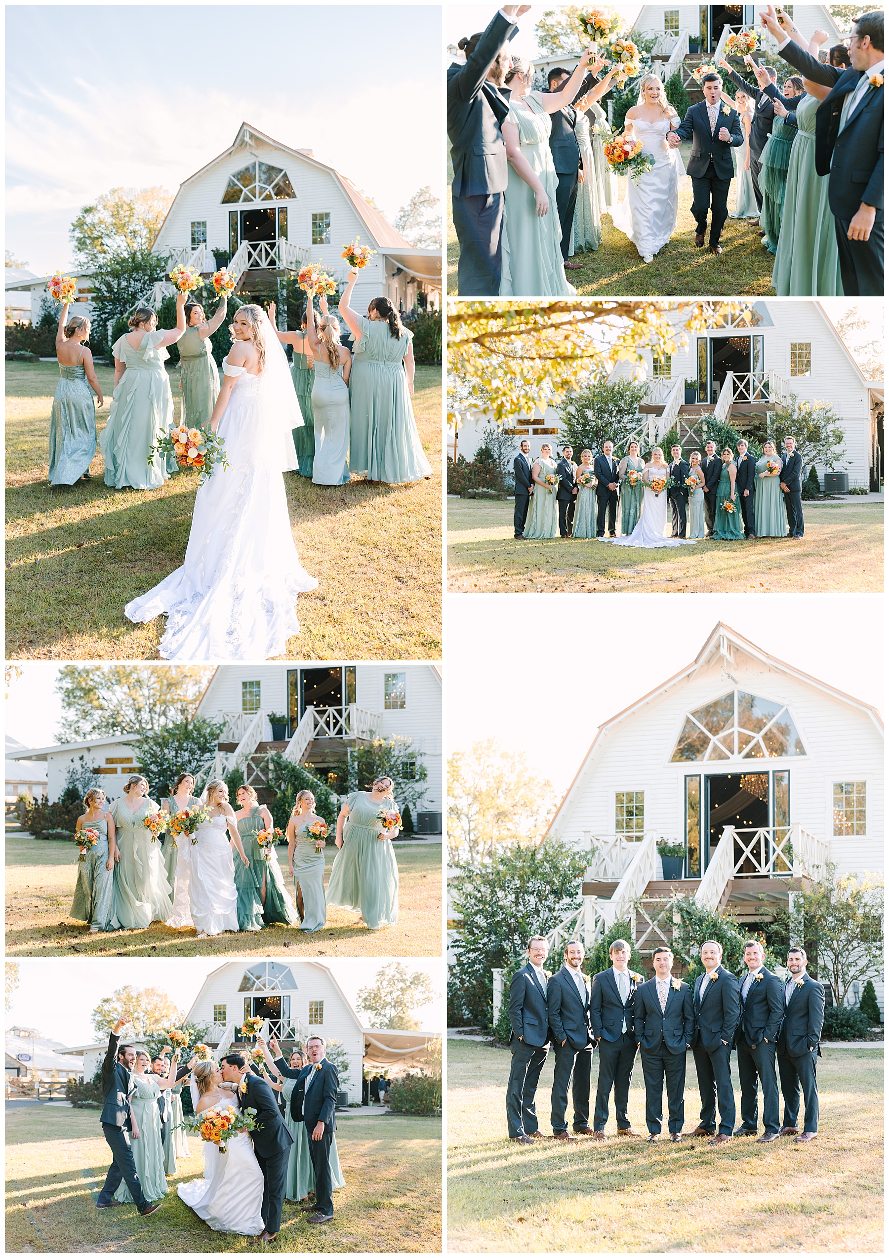 wedding party and bridal party on wedding day