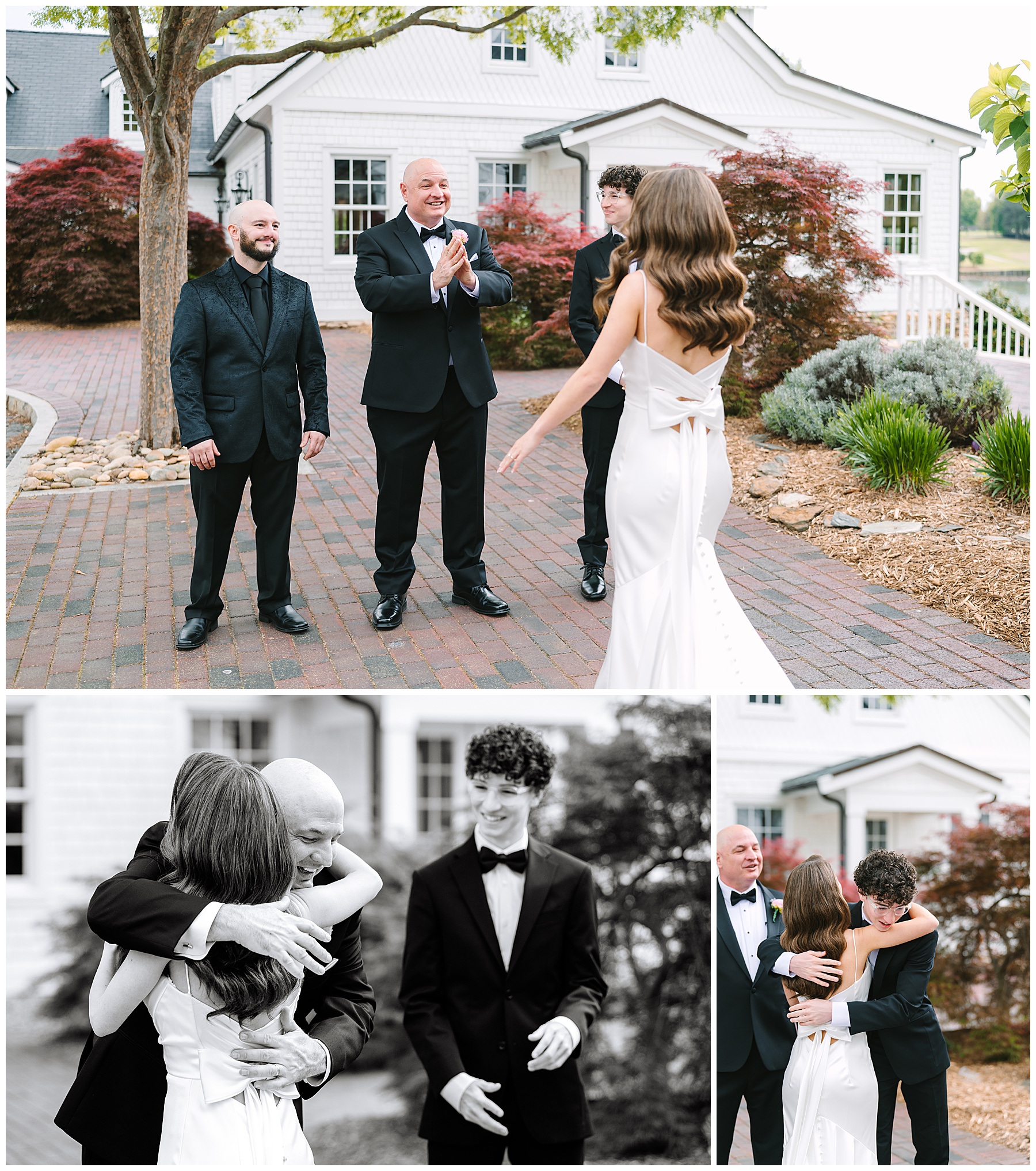 first look with dad and brothers on mooresville nc wedding day