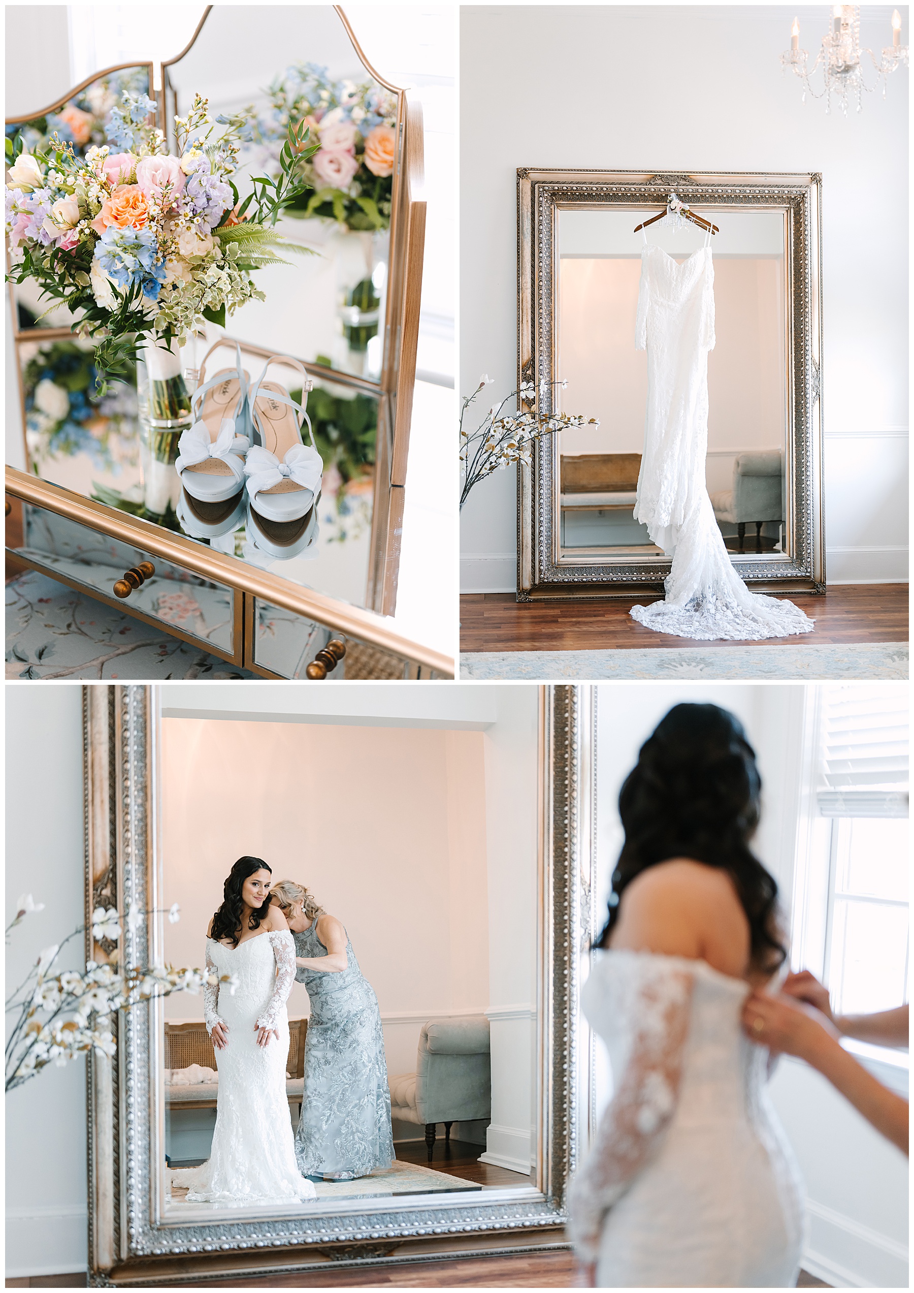 Bride gets ready in the exceptionally beautiful separk mansion bridal suite. 